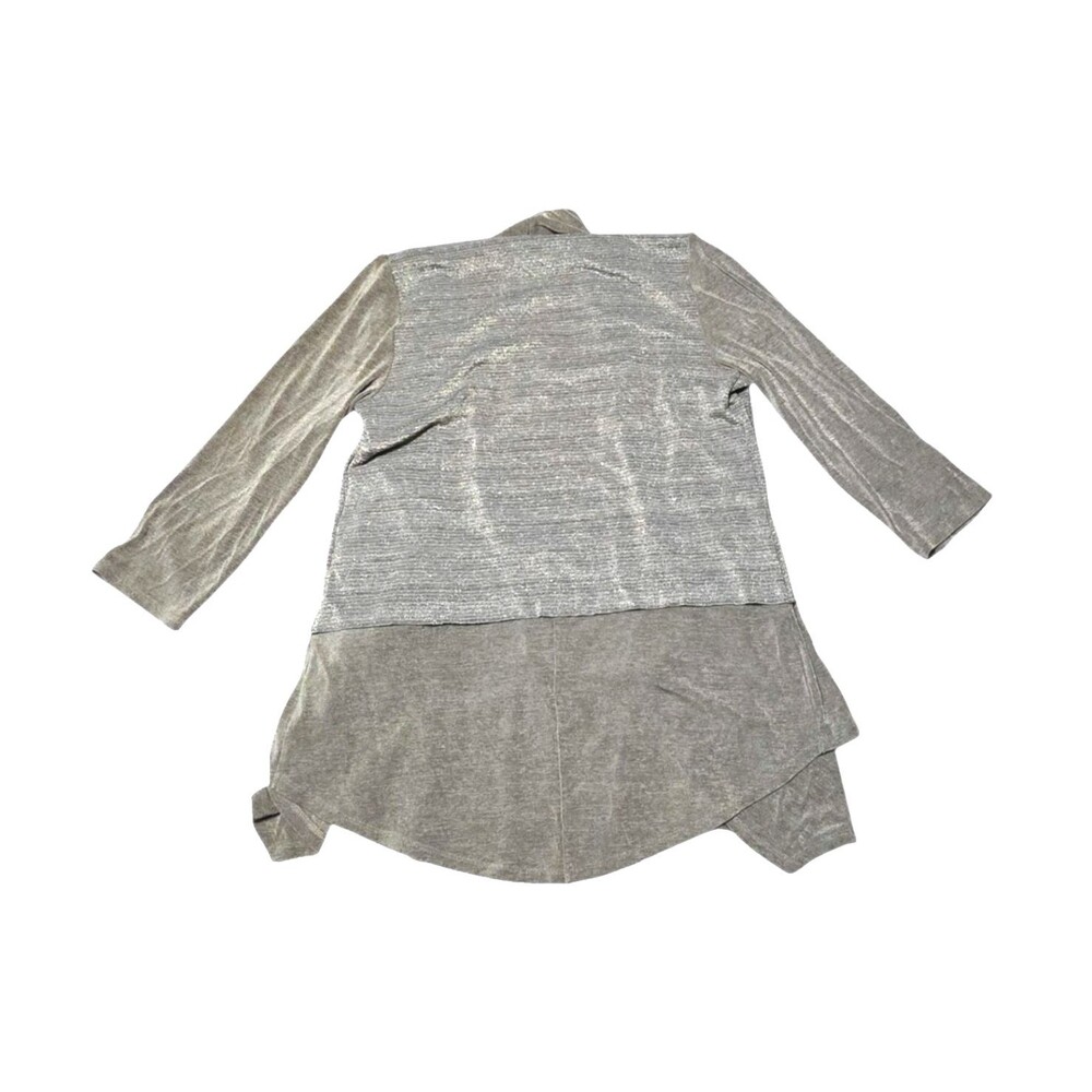 CHICO'S TRAVELERS Shimmery Taupe Waterfall Cardigan 3/4 Sleeves Med 8 Chicos 1 - Picture 4 of 10